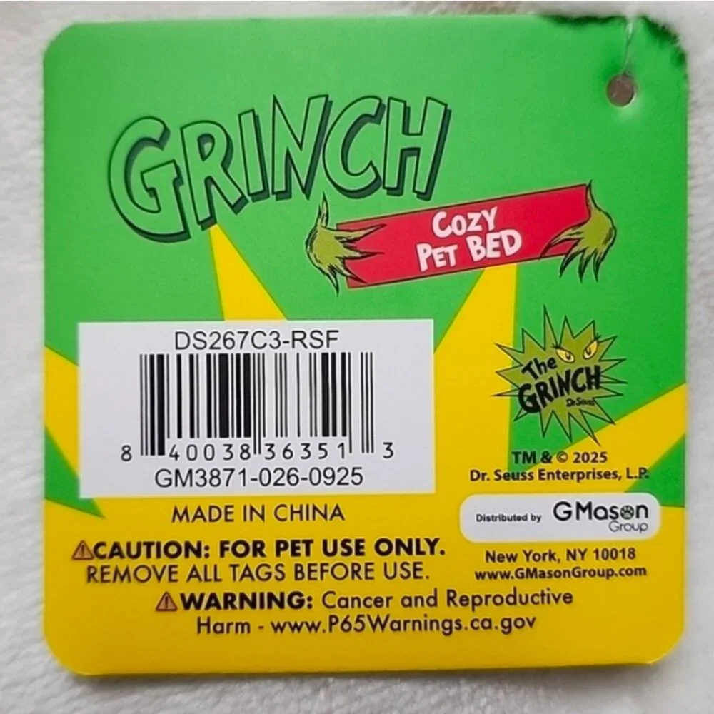 The Grinch Dr. Seuss Cozy Christmas Pet Cat Dog Bed NWT Pink Multicolored 2025